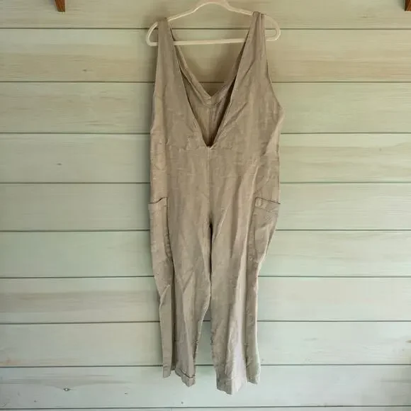Sol Sister Linen Cream V-Neck Jumpsuit - Picture 4 of 10